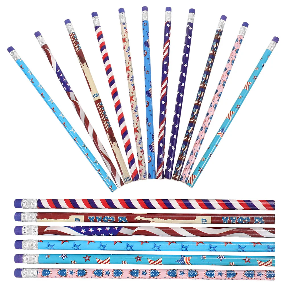 

24 Pcs Independence Day Pencil Pencils Bulk Convenient Handheld Usa Flag Painting Writing for Colored Wood Small Drawing