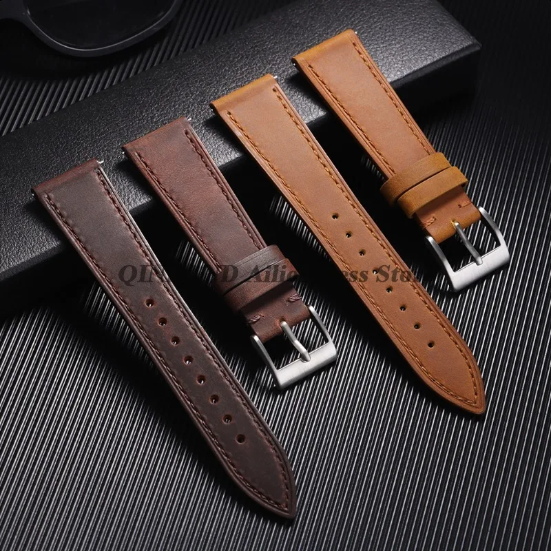Vintage Retro Calfskin Leather Watch Band with Quick Release Strap - Universal Fit