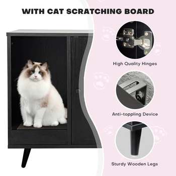 Redlife Cat Hidden Litter Box Enclosure Furniture Storage Cabinet w/ Cat Scratcher &Wooden House Side End Table&Pet Crate House 3