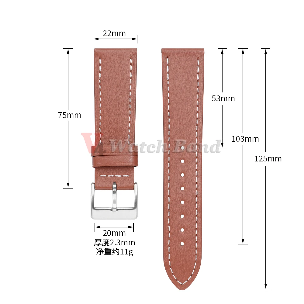 Vintage Leather Quick Release Watch Band - Brown Stitching Cowhide Strap