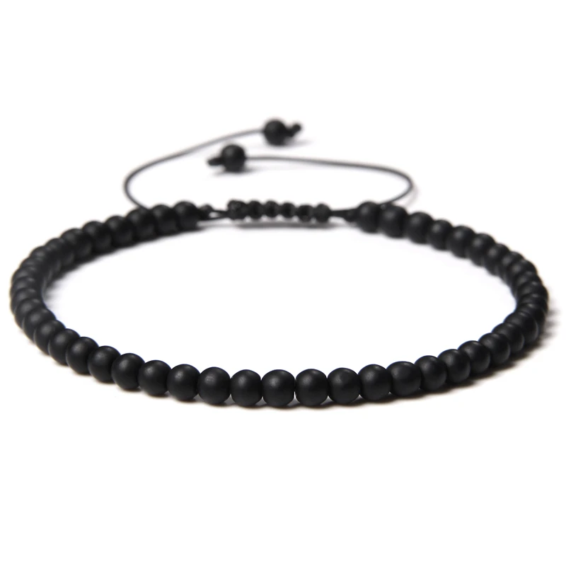 Schwarz-weißes kleines Steinperlen-Armband, 4 mm, natürliche Achate, vulkanisches Lavastein, geflochtenes Armband, gewebtes Seil, Armreif, Mediation-Schmuck – Detail 10
