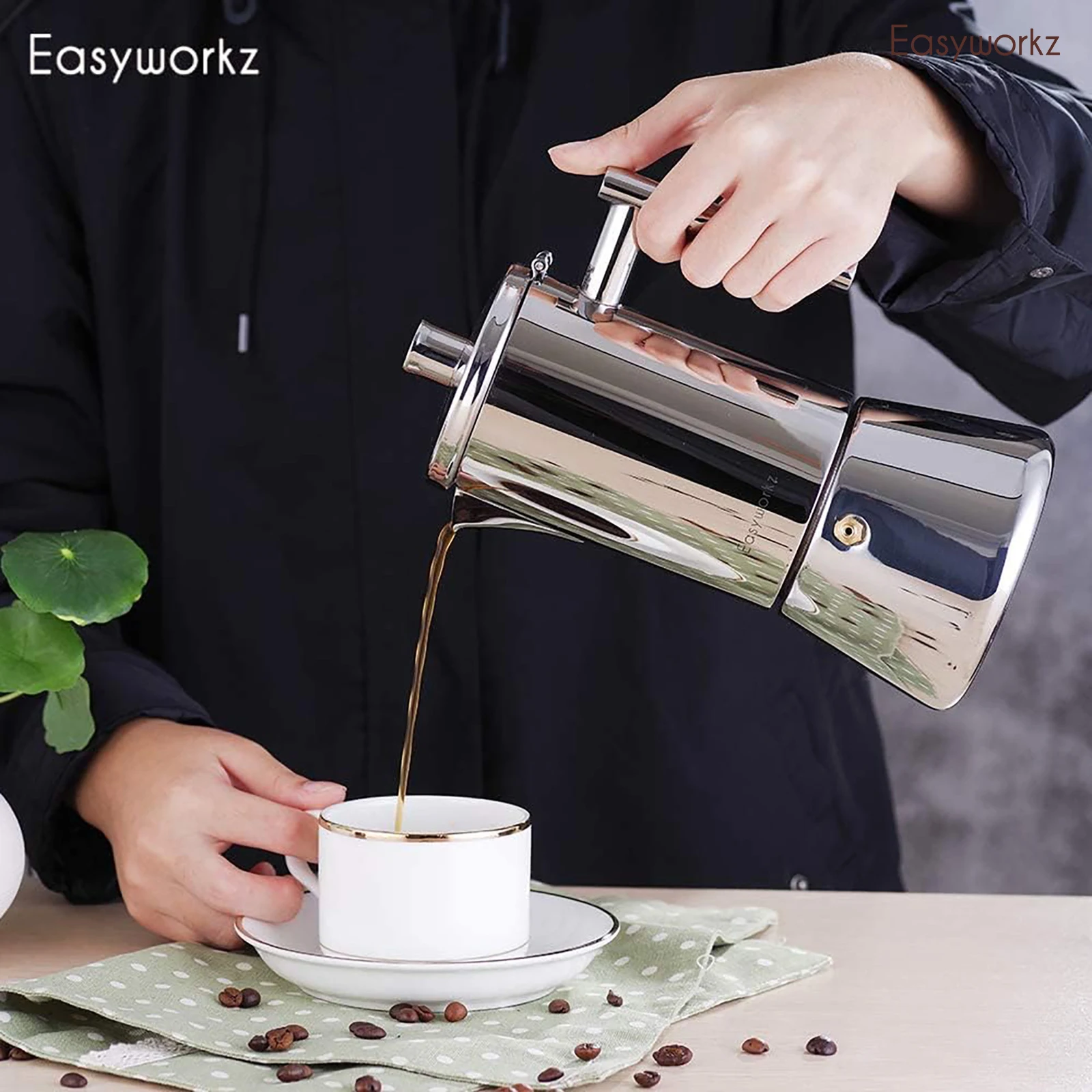 Easyworkz Diego Stovetop Espresso Maker Stainless Steel Italian Coffee Machine Maker Induction Moka Pot 3