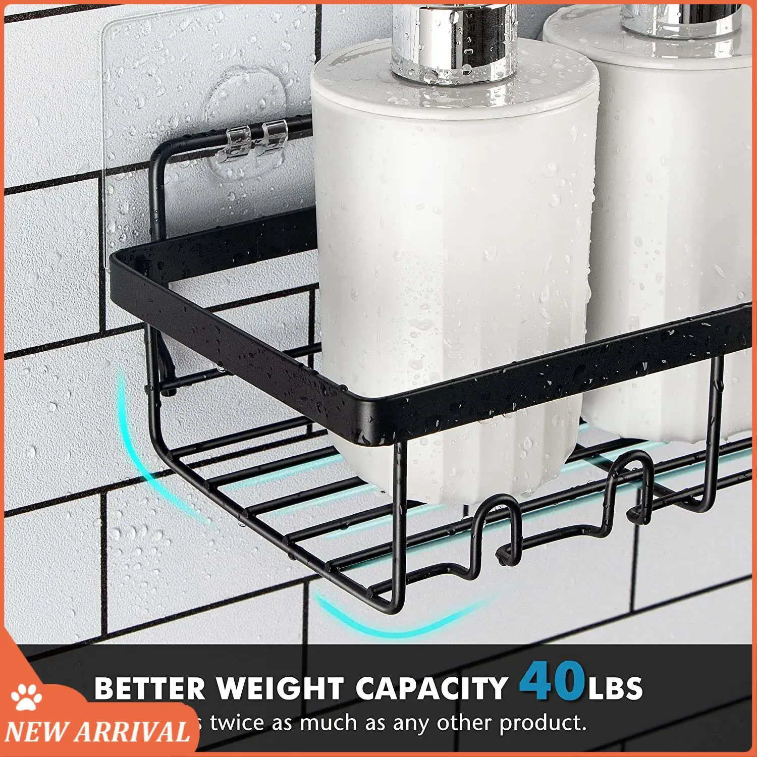 אמפשן! מדף ארגון למקלחת (2 חבילות), מדפים לאביזרי חדר אמבטיה עם תליונים, אחסון למקלחת על הקיר