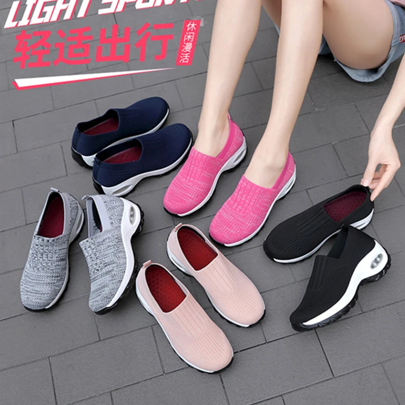 New Women Fashion Sneakers Shoes Stretch Fabric Woman Flat Platform Shoes Round Toe Casual Loafers Shoes Ladies Breathable