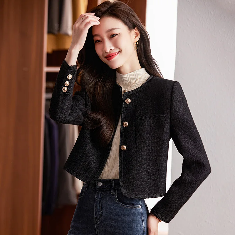 High quality blazer for women short jacket single breasted new spring 2024 elegant fashion clothes - black white