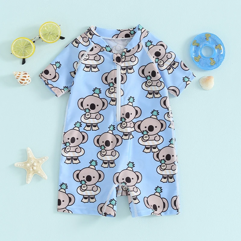 

Listenwind Toddler Girls Boys Rash Guard Swimsuit Rompers Zipper Short Sleeve Penguin Print Kids Bathing Suit Baby Swimwear