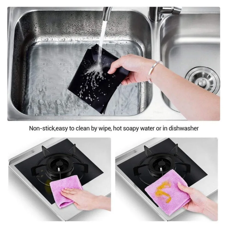 /8pcs schwarz Gasherd Schutz kissen Küche Anti-Schmutz-Antihaft-Pad wieder verwendbare Ofen oberfläche Kratz schutz Reinigungs pad – Detail 4