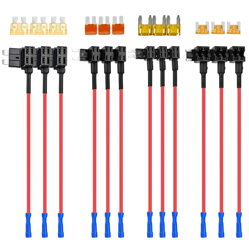 

12pcs 4 Types of 12V Additional Circuit Adapters and Fuse Set- Tap Car Fuse Holder with MICRO2 Mini ATC ATS Thin Tap Adapter