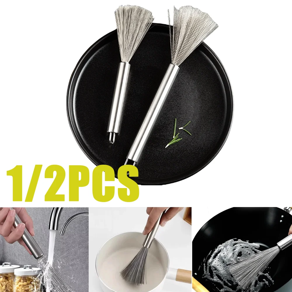 1-2Pc Stainless Steel Pot Brush Long Handle Multi-Functional Cleaning Brush Hanging Washing For Kitchen Sink Pans Scrubber Tools