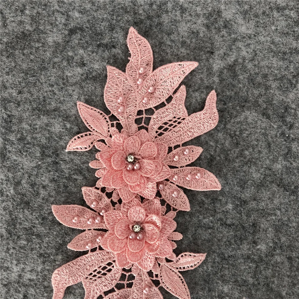 Lychee Life Lace Imitation Pearl Embroidery Cloth Sticker Fashion Embroidery Cloth Sticker Wedding Stitching Patch Decoration