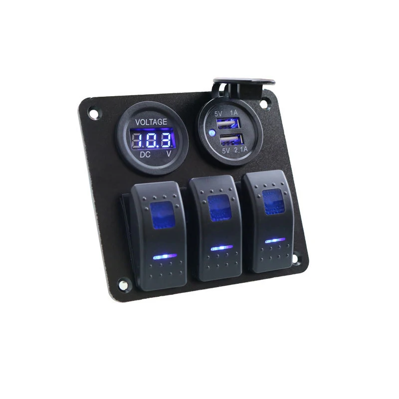 

3 Gang Waterproof Digital Rocker Toggle Switch Panel 3.1A Dual USB Charger Socket Voltmeter For Car Marine RV Boat