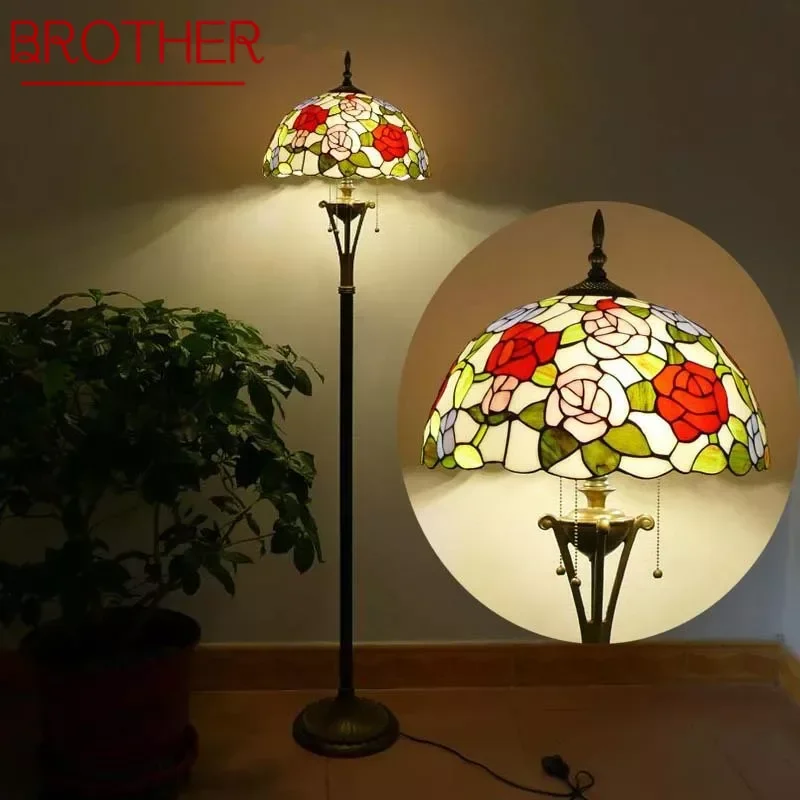 

BROTHER Tiffany Floor Lamp American Retro Living Room Bedroom Lamp Country Stained Glass Floor Lamp