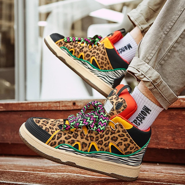 Harajuku Style Fashion Leopard Printed Sneakers for Men Women Flat High-top Designer Shoes Men Lace-up Casual Sneakers 2022 - AliExpress
