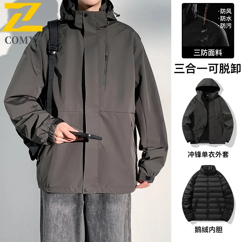COMXZ Premium Mens Jacket 2025 Thickened Outdoor Skiing Windproof Warm Parka Minimalist Hooded Comfortable Autumn Outerwear