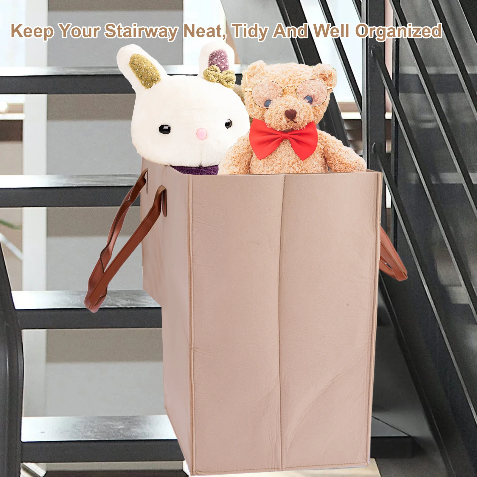 Cestino Per Scale Pieghevole A Forma Di L - Organizzatore Per Biancheria, Giocattoli E Oggetti Domestici - Foto 2