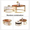 Modern Nesting Coffee Table with drawer,round,soild wood tabletop，metal frame,simple Sliding design tea table for Living Room 3