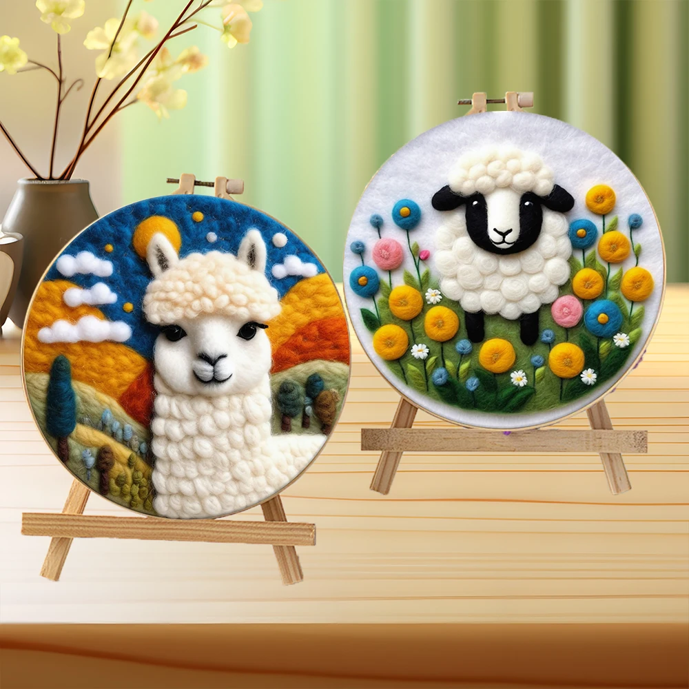 20x20cm Frame With Needle Felting Painting Kit For Beginner Animal Handmade Home Decorationg DIY Handicraft wool felting kit,needle felt kit