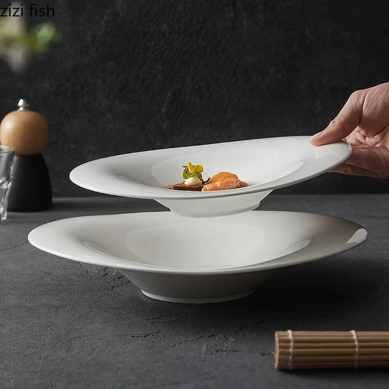 White Ceramic Plate Serving Plate Sushi Dish Salad Pasta Dish Thick Soup Plates Molecular Cuisine Restaurant Tableware