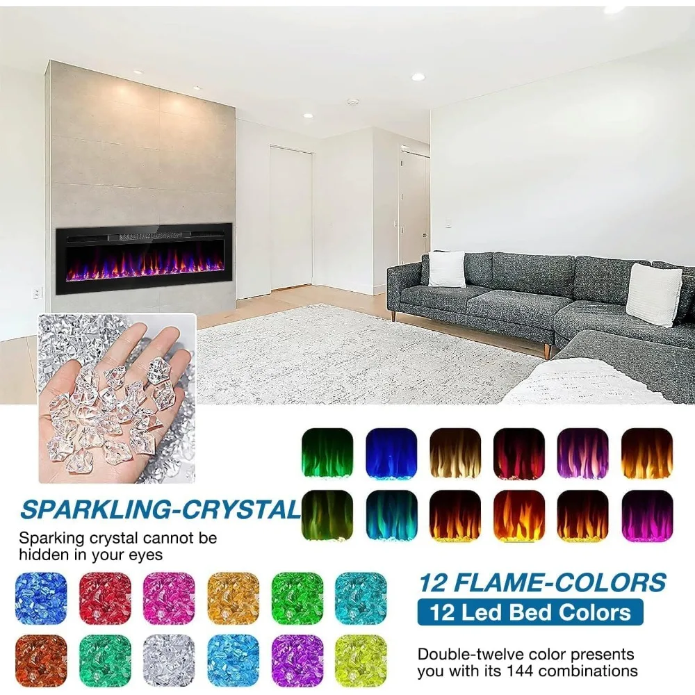 68 Inch Electric Fireplace Recessed and Wall Mounted, Fireplace Heater and Linear Fireplace, Ultra-Thin Electric Fireplace 6