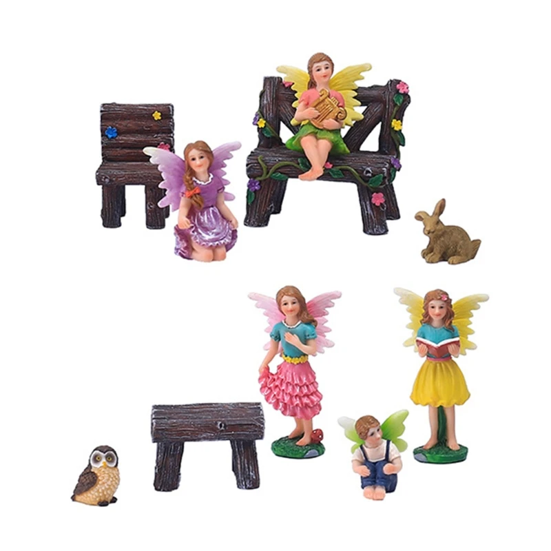 

Миниатюрная садовая сказочная статуя, комбинация 10 шт., мини-статуэтки фей из смолы для внутреннего и открытого сада,