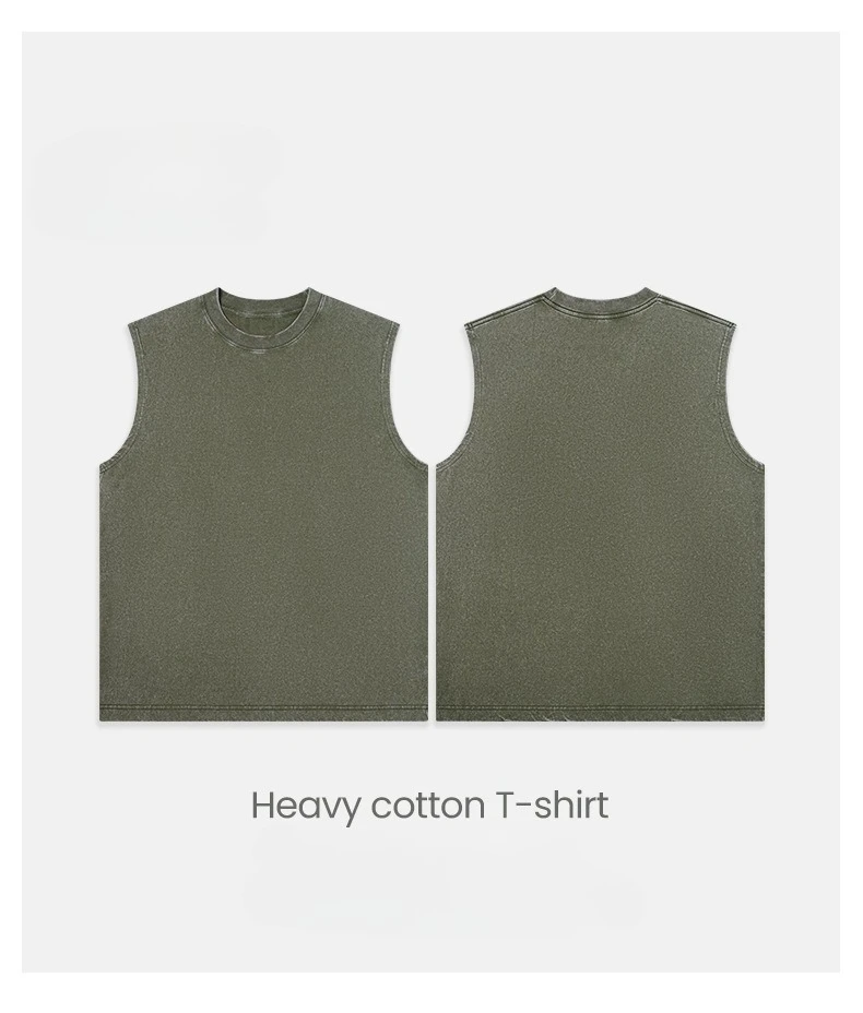 230g Pure Cotton European and American High Street Retro Washed Distressed Sleeveless Vest Men's Casual Loose Shoulder T-shirt