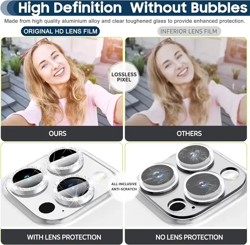 Glitter Diamond Rhinestone Camera Lens Protector for iPhone 17 Pro Max 16 16Pro 15 14  Plus 13 12 Mini 11 Air 17Pro 13Pro 12Pro - Image 4