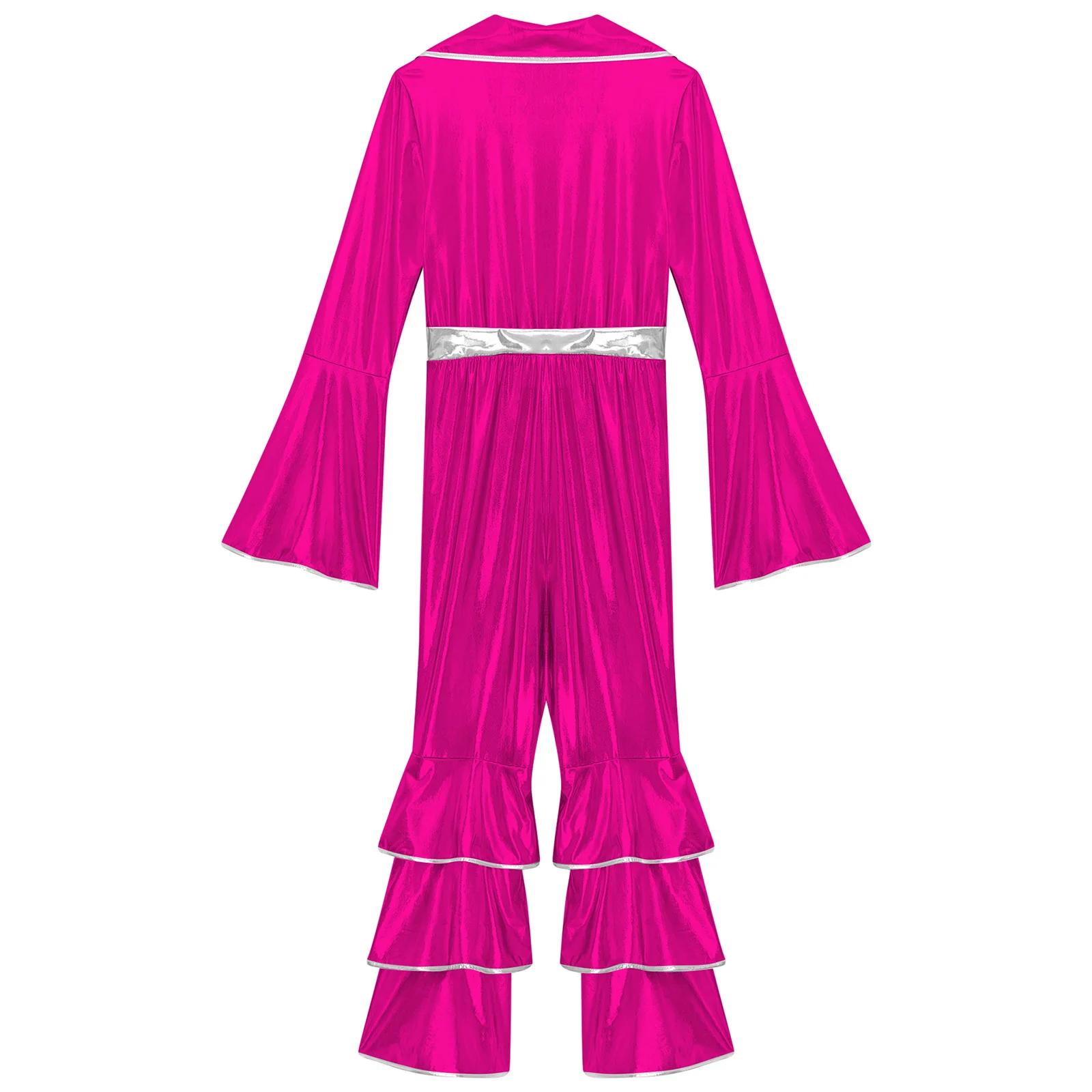 Frauen Retro 70er Jahre Disco Dance Kleidung Halloween Karneval Thema Party Hippie Cosplay Kostüm Langarm Glänzend Ausgestelltes Overall – Detail 14