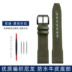Premium Woven Nylon Watch Strap with Folding Buckle - 20mm/21mm for 22mm (Green - black pin)