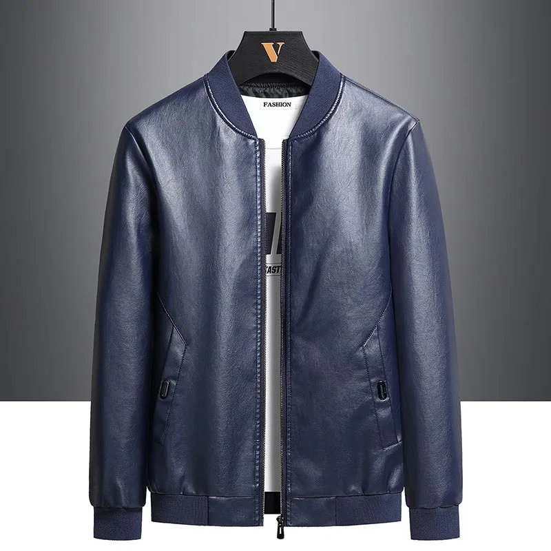 [Big size]Youth Spring And Autumn Casual Collar Straight Hem Zipper No Hooded Leather Clothes