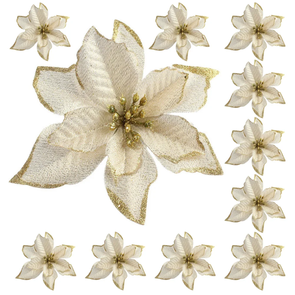 

12 Pcs Christmas Tree Decorations Christmas-tree Artificial Xmas Poinsettia Flowers Material