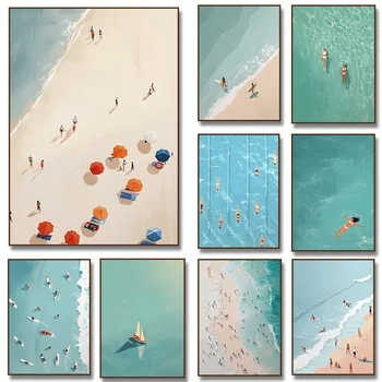 Nordic Summer Girl Beach Canvas Art 1