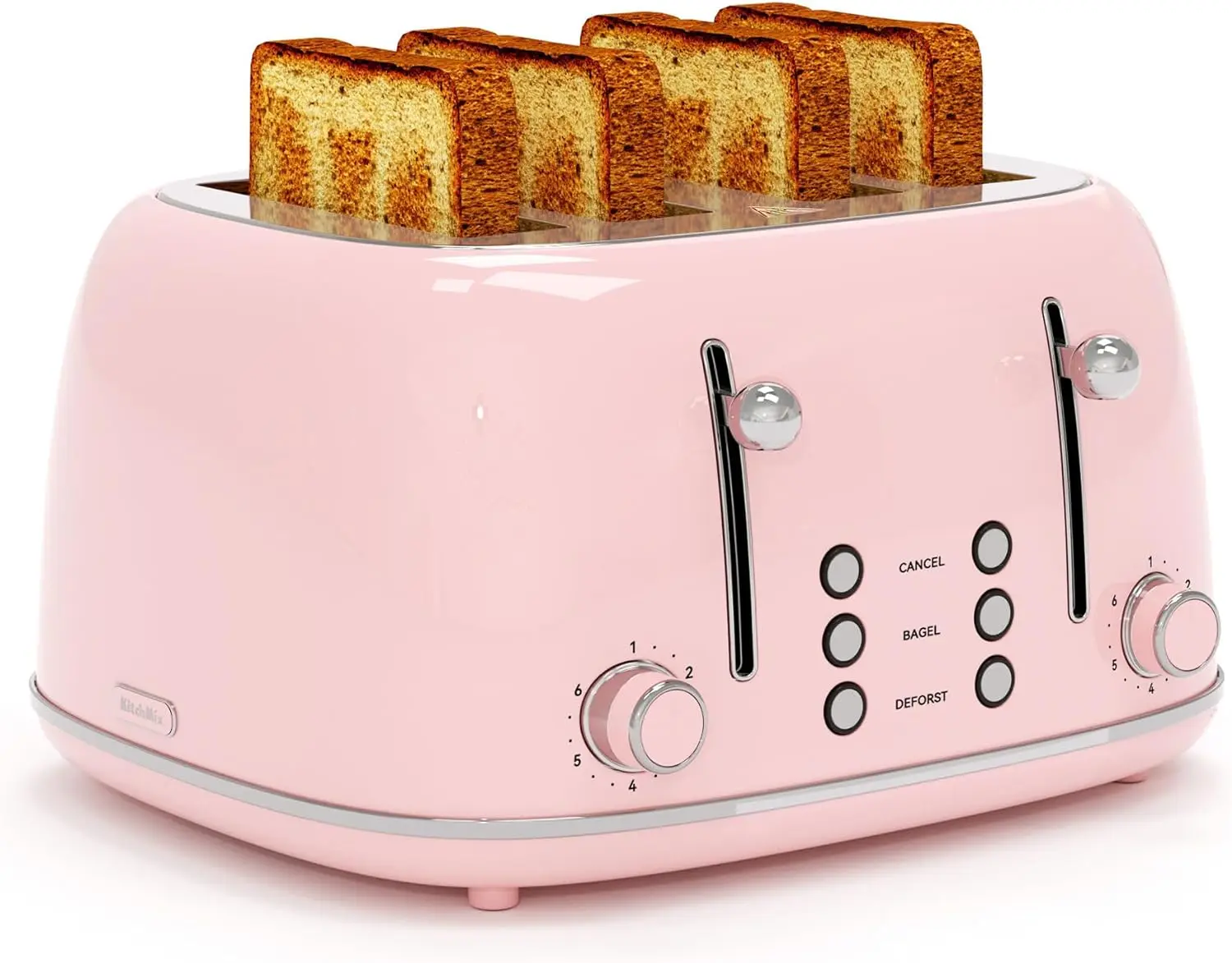 

Toaster 4 Slice, Retro Stainless Toaster with 6 Bread Shade Settings,1.5''Wide Slots Toaster with Cancel/Defrost/Reheat Function