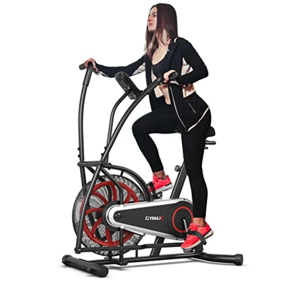 Fan Bike Air Resistance Upright Bike with LCD Monitor Phone Holder and Builtin Wheels Fully Adjustable Stationary Exercise