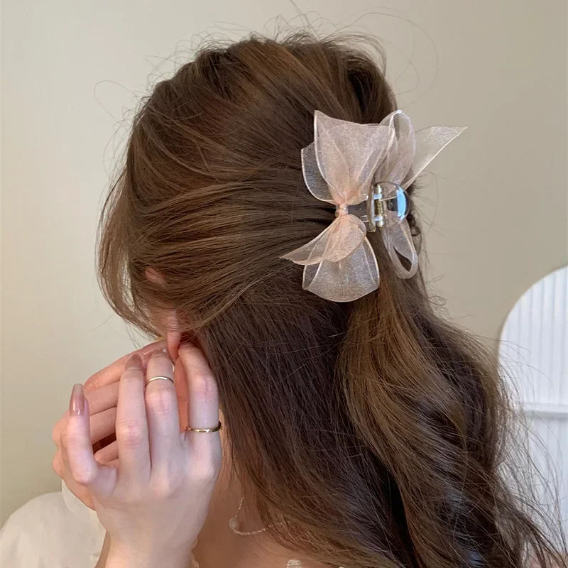 Morsetto per artigli per capelli con fiocco in rete di pizzo Donna Ragazza Dolce Bowknot Capelli afferra Morsetto Frangia coreana Forcine Accessori per copricapo Bianco Nero