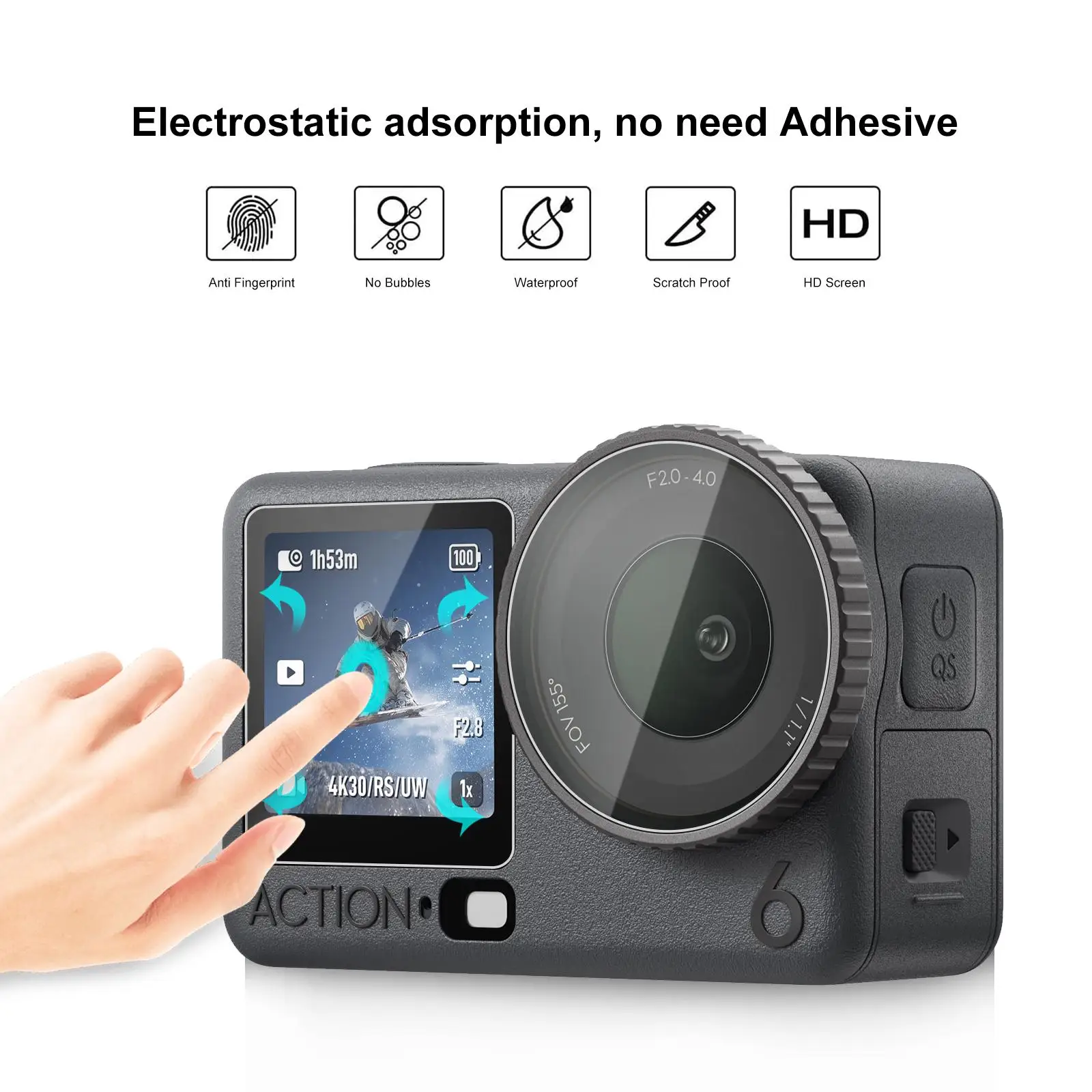 For DJI Osmo Action 6 PULUZ Lens + Front and Back Screen Tempered Glass Film