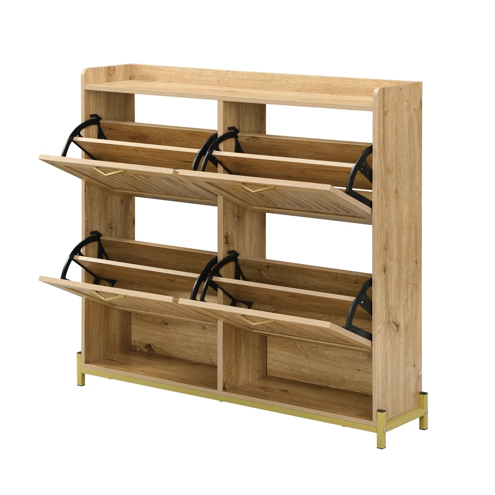 PINGGO Moderner Vertikaler Schuhschrank mit Lamellentüren Metallrahmen 4-Türiger Platzsparender Organizer für Flur Korridor – Detail 19