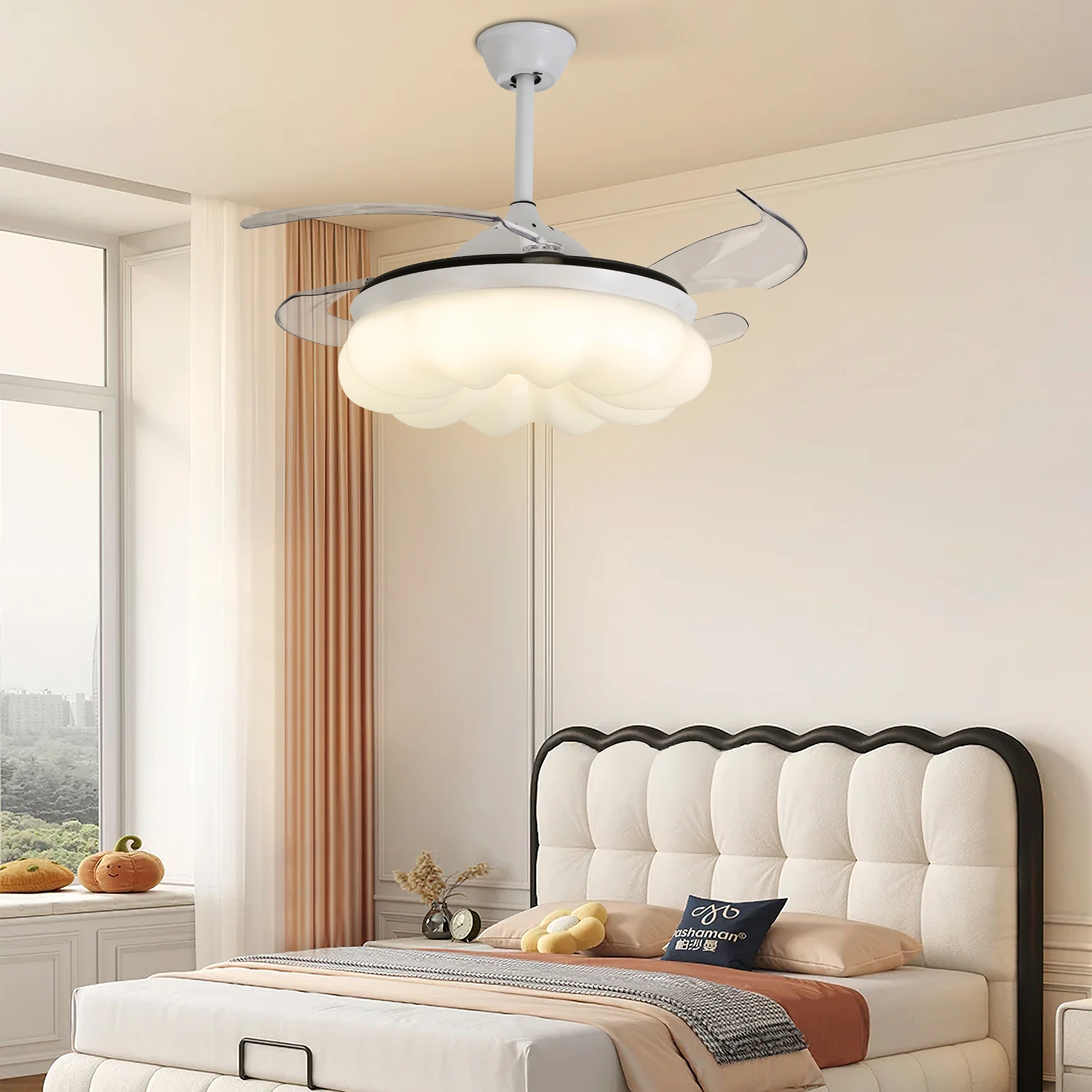 Ceiling Fan with Lights&Remote Control, 42 Inch Modern Fandelier Ceiling Fan, Retractable Fan with Light