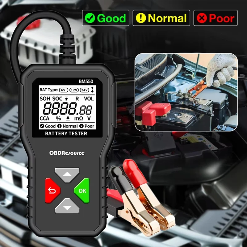 BM550 Car Battery Tester 6V/12V/24V 100-2000 CCA Battery System Detection Analyzer Battery Testing Diagnostic Tool