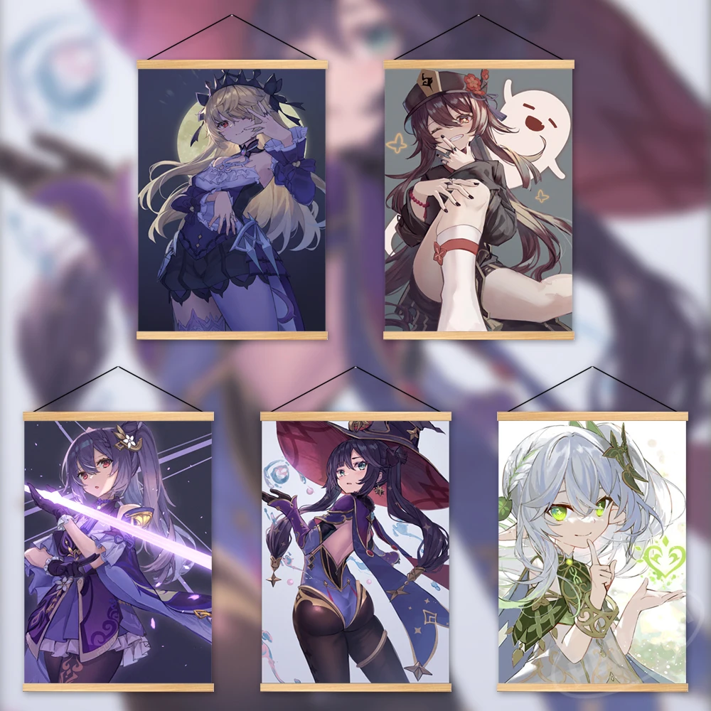 Home Wall Decor Painting Genshin Impact Art Poster Astrologist Mona Megistus Wooden Hanging Canvas Prints Anime Modular Pictures