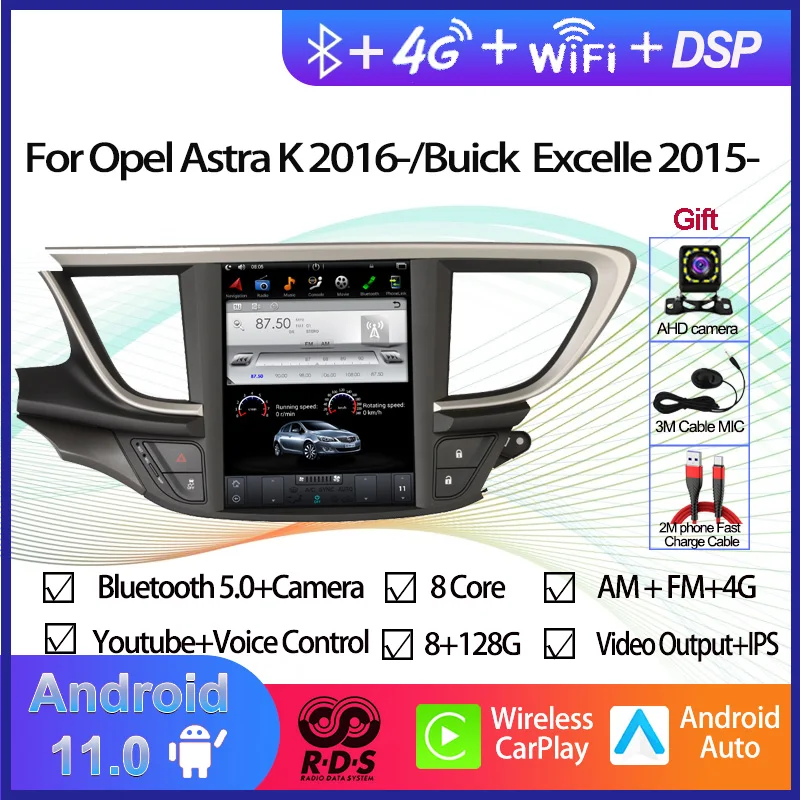 

Android 12 Tesla Style Car GPS Navigation For Opel Astra K 2016-/Buick Excelle 2015- Auto Radio Stereo Multimedia Player With BT