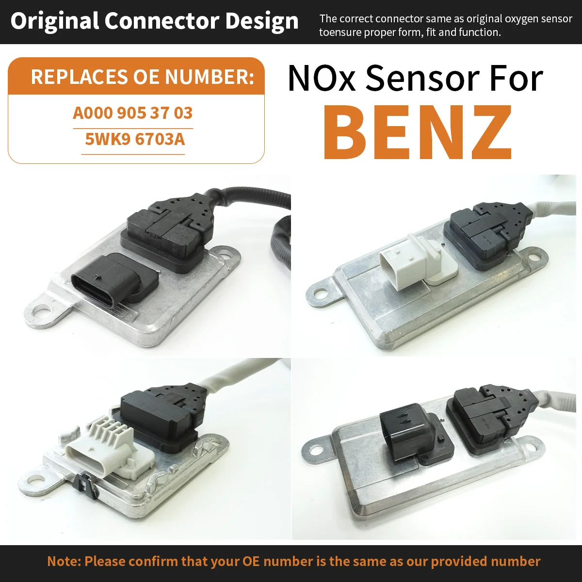 

Benz A000 905 37 03 for Mercedes Benz Nitrogen Oxygen Sensor 12 Volts NOx Sensor 5WK9 6703A