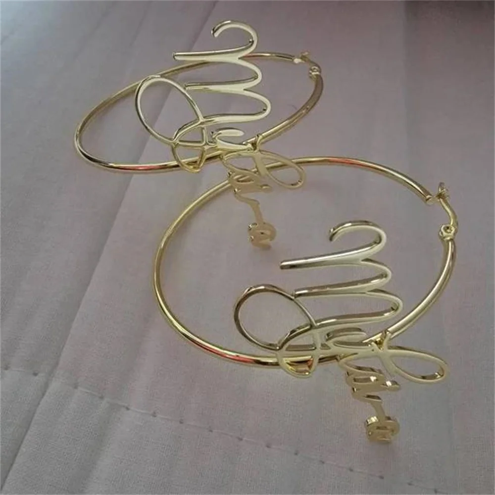 Custom Hoop Name Earrings Personalised Exaggerated Earrings Script Font Nameplate Earrings Big Hoop Earrings for Women Jewelry