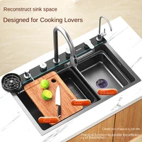 Stainless Steel Kitchen Sink Waterfall Sink Honeycomb Embossed Large Single Slot Home Multifunctional Nano Wash Basin 2