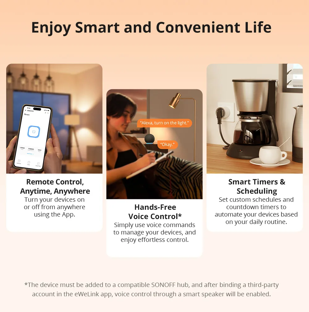 SONOFF S60ZBTPG UK 13A iPlug 지그비 스마트 플러그 스마트 홈 콘센트 에너지 모니터링 기능 탑재, Alexa 및 Google Home 지원