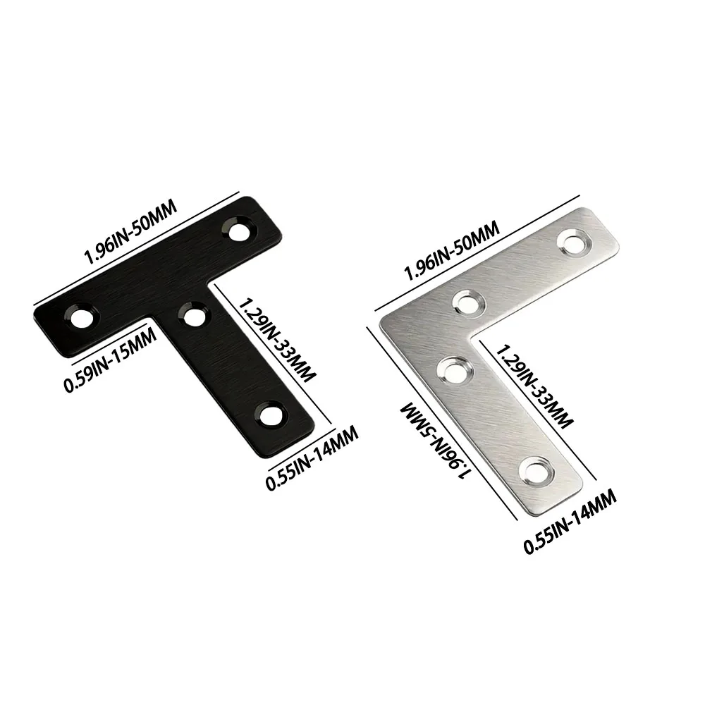 10 pieces of stainless steel and black paint thickened corner code, 1.97in l and t square code, triangular flat connector, fixed