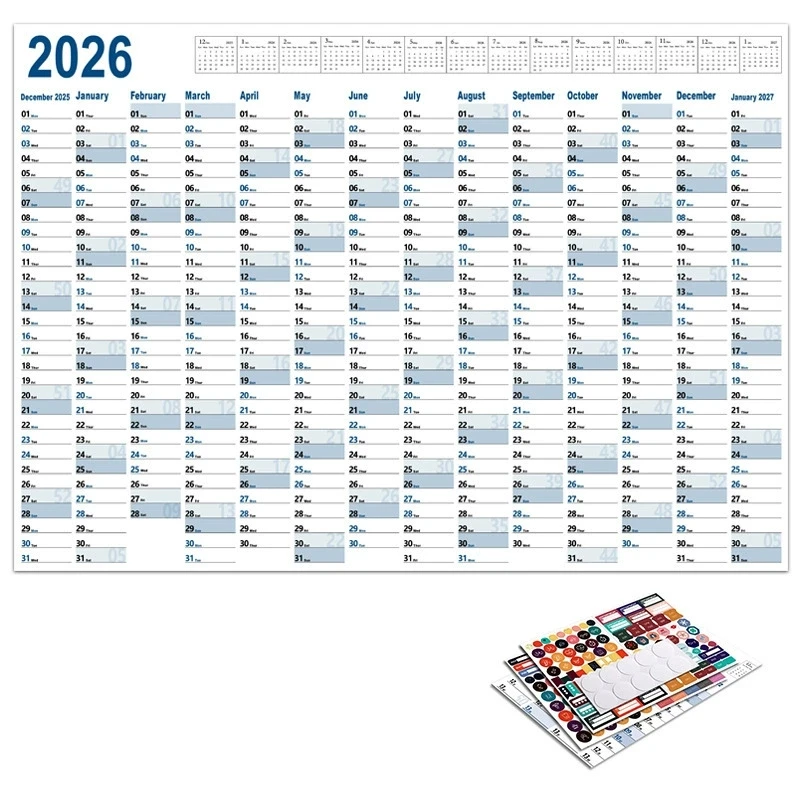 2026 Full Year English Wall Calendar - Creative Simple Planner & Christmas Gift