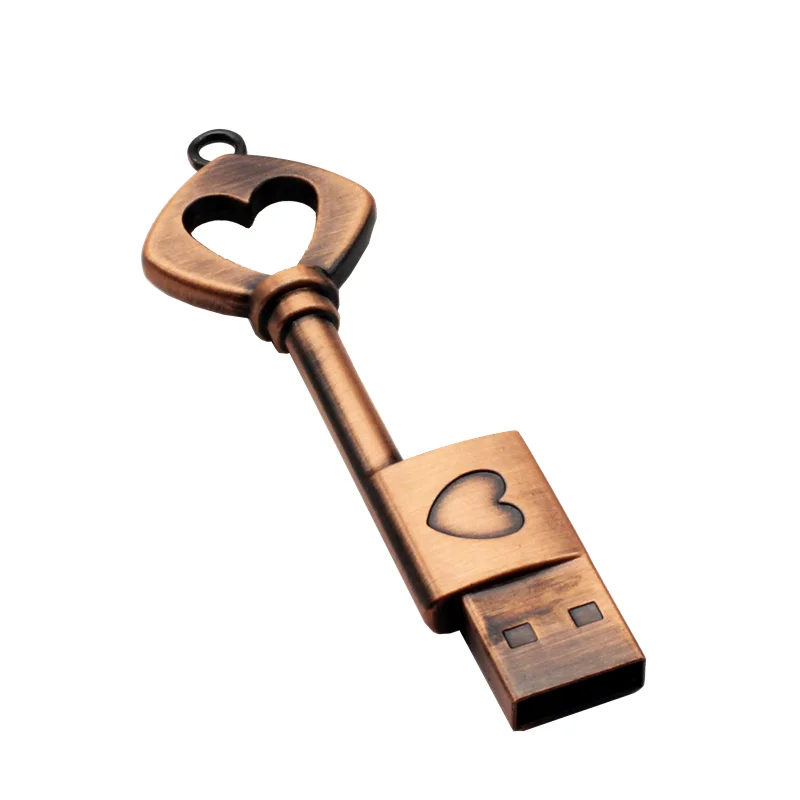 thumbnail image 4 of Memoria USB de 128 GB con forma de corazón de cobre, memoria USB de metal retro de 64 GB, memoria USB con forma de llave, regalo creativo, memoria USB de 64 GB, almacenamiento externo, 4 of 5