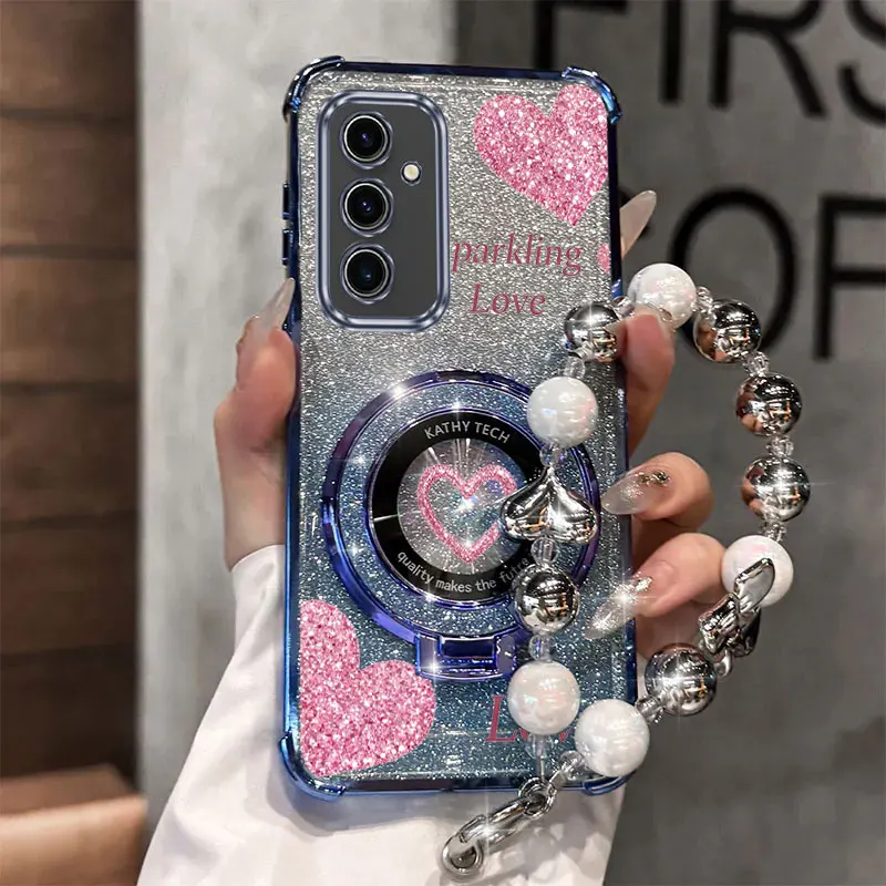 Pearl Strap Glitter Love Phone Holder Case