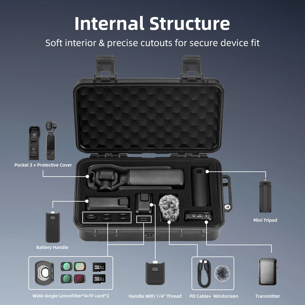For DJI OSMO POCKET3 Explosion-Proof Case Portable Safety Case One-piece Molding Suitcase Accessories Withstands Immersion