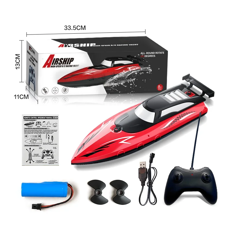 Bateau RC 2.4GHz rapide avec 2 batteries, jouet étanche pour piscine et lac